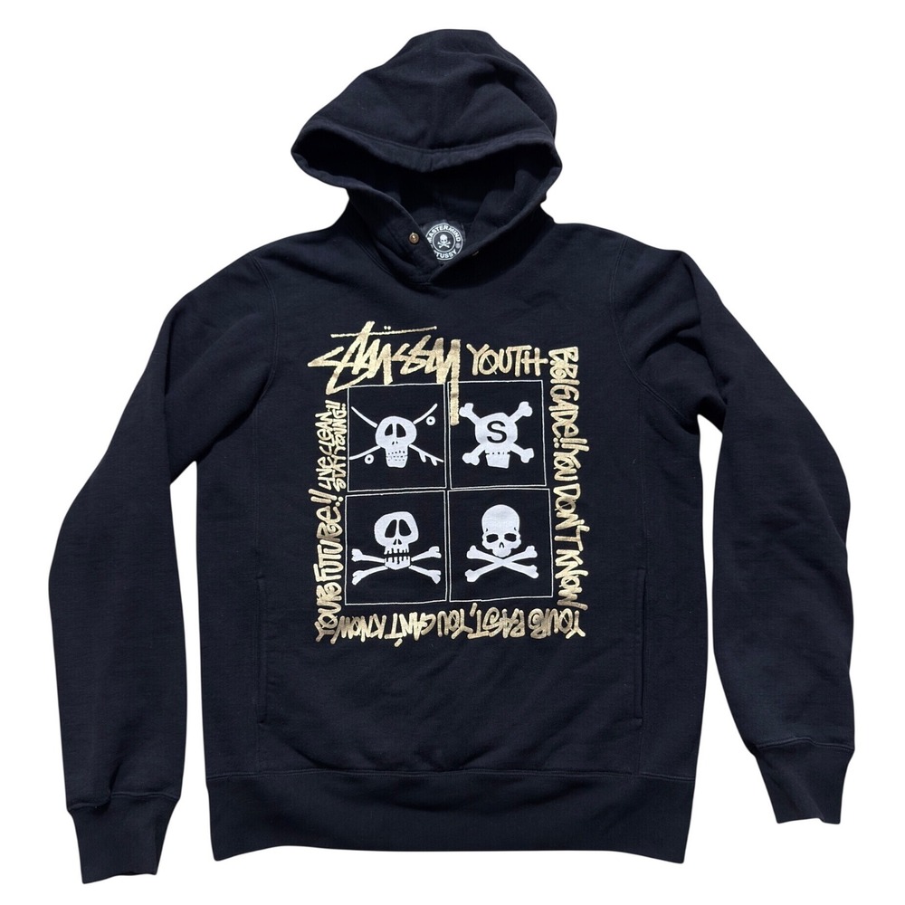 Stussy x Mastermind JAPAN Skull Graphic Hoodie Black Gold SMD2-SW06-03 Mens M